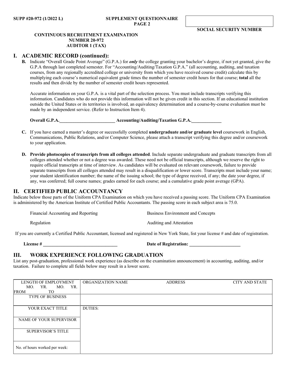 Form NYS-APP--3 #20-972 Application for NYS Examinations Open to the Public - Auditor 1 (Tax) - New York, Page 3