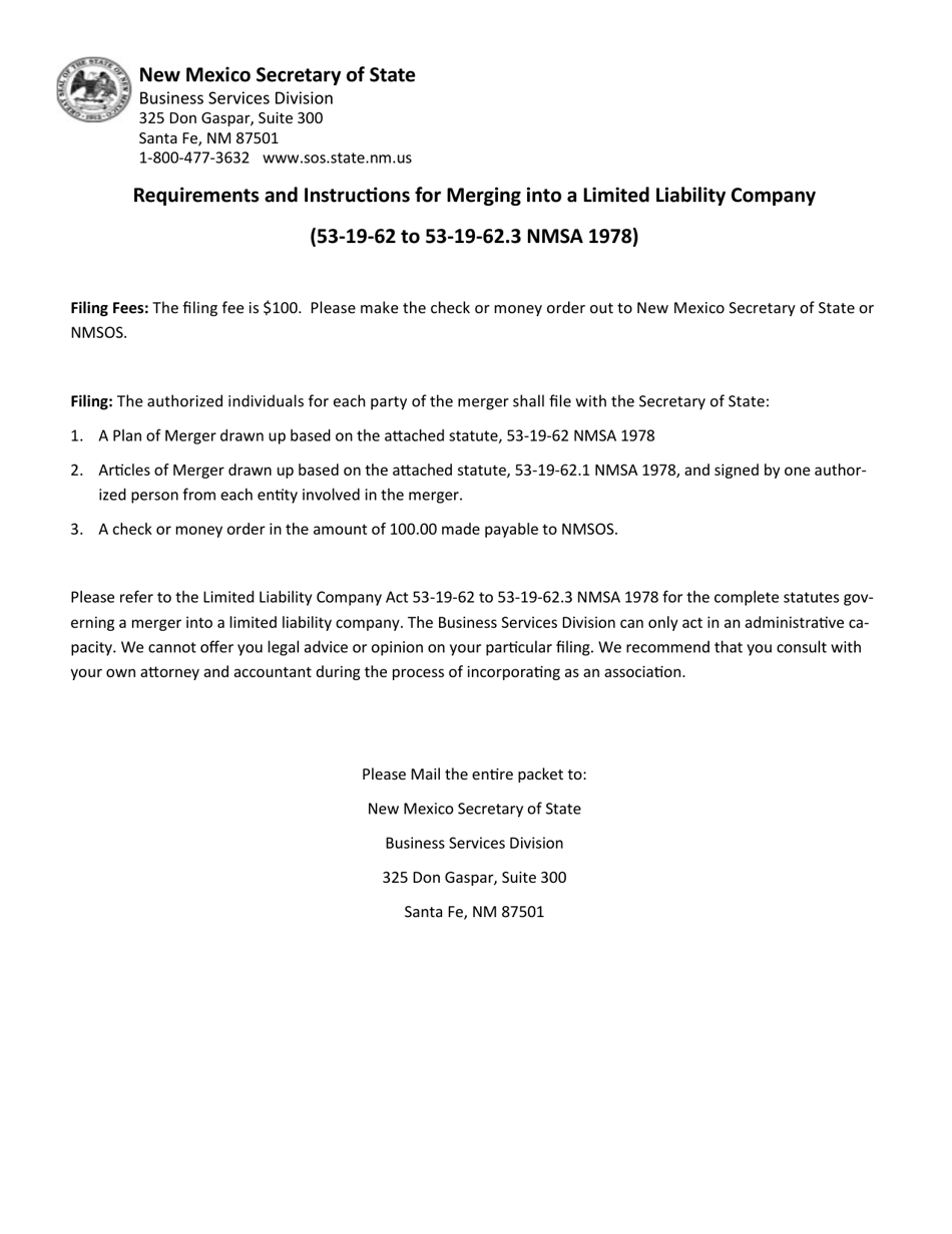 New Mexico Requirements and Instructions for Merging Into a Limited