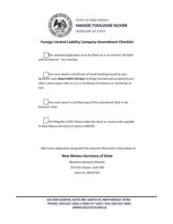 Document preview: Foreign Limited Liability Company Application for Amended Certificate of Registration - New Mexico