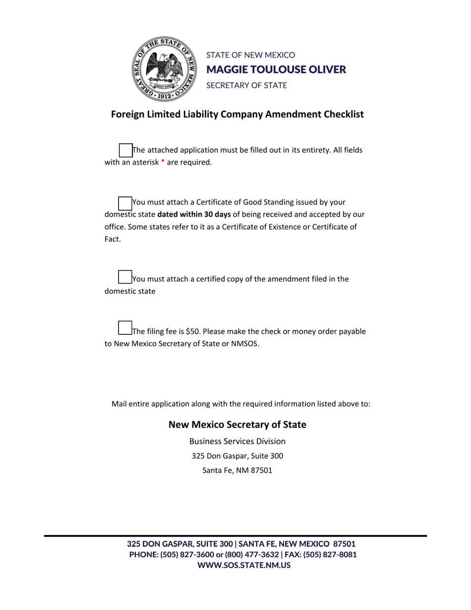 Foreign Limited Liability Company Application for Amended Certificate of Registration - New Mexico, Page 1