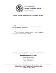 Document preview: Foreign Limited Liability Company Application for Cancellation of Registration - New Mexico