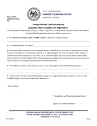 Foreign Limited Liability Company Application for Cancellation of Registration - New Mexico, Page 2