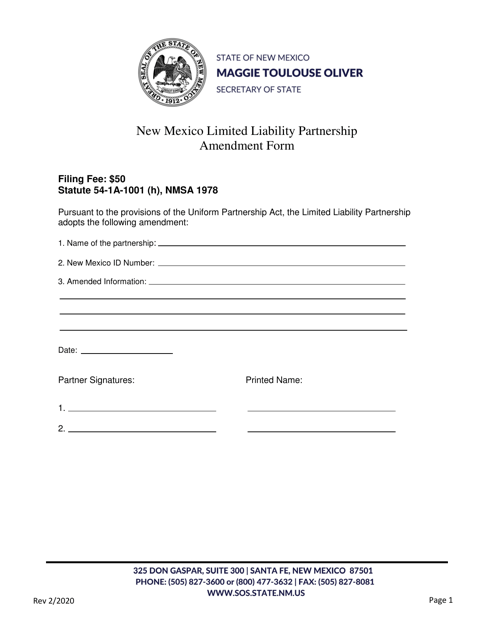 New Mexico Limited Liability Partnership Amendment Form - New Mexico