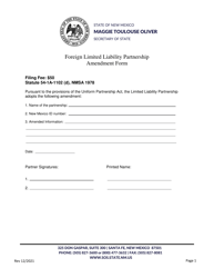 Document preview: Foreign Limited Liability Partnership Amendment Form - New Mexico