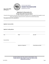 Document preview: Application for Reservation of a Foreign Nonprofit Corporate Name - New Mexico