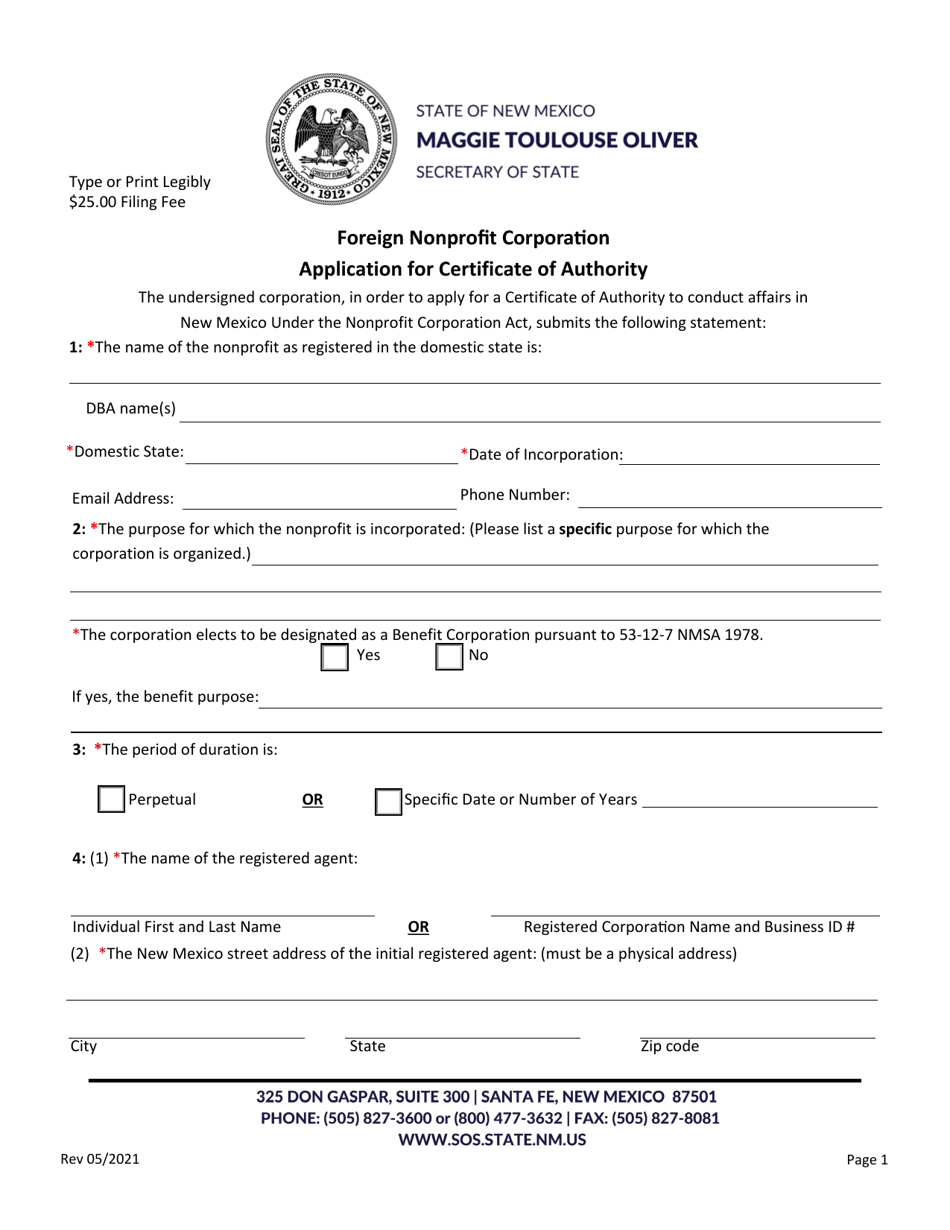 New Mexico Foreign Nonprofit Corporation Application For Certificate Of Authority Fill Out 0860