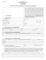 Document preview: Form AI-22 Application for a Domestic Animal Health Permit - New York
