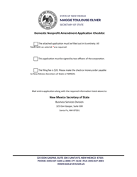 Document preview: Domestic Nonprofit Corporation Articles of Amendment - New Mexico