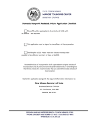Document preview: Domestic Nonprofit Corporation Restated Articles of Incorporation - New Mexico