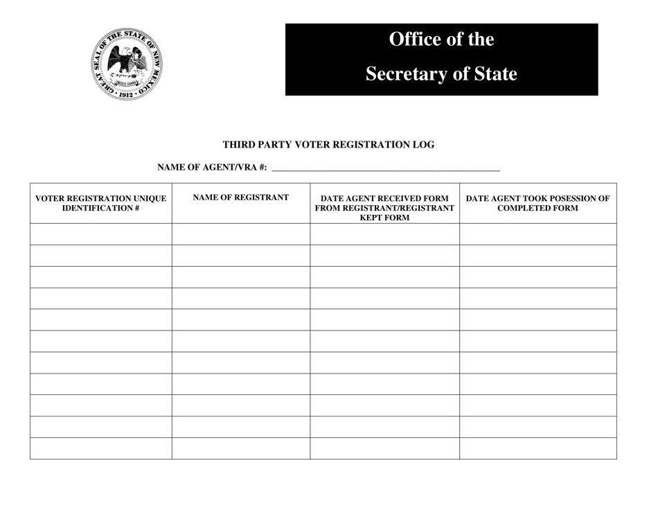 Third Party Voter Registration Log - New Mexico, Page 1