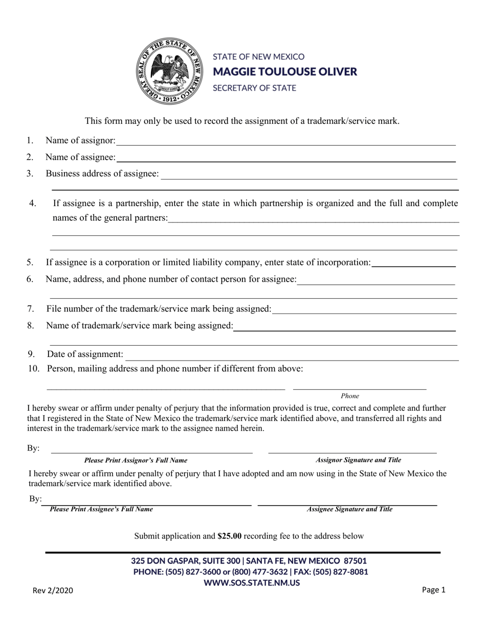 Trademark Assignment - New Mexico, Page 1