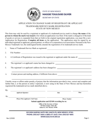 Document preview: Application to Change Name of Registrant or Applicant Trademark/Service Mark Registration - New Mexico