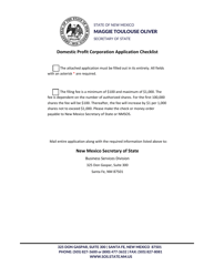 Document preview: Domestic Profit Corporation Articles of Incorporation - New Mexico