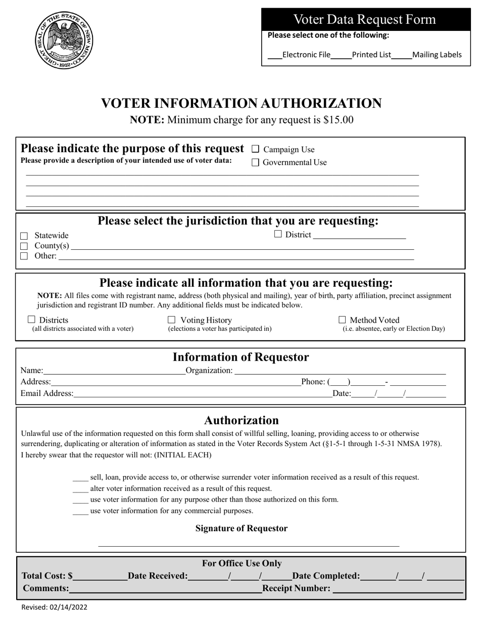 New Mexico Voter Information Authorization Fill Out, Sign Online and