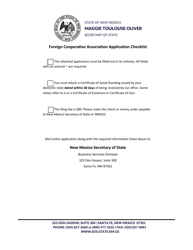 Document preview: Foreign Cooperative Association Application for Certificate of Authority - New Mexico