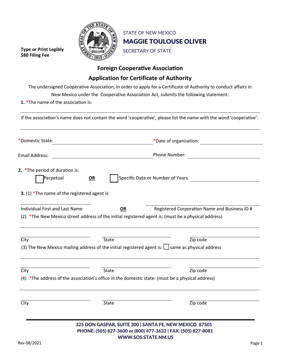 Foreign Cooperative Association Application for Certificate of Authority - New Mexico, Page 2