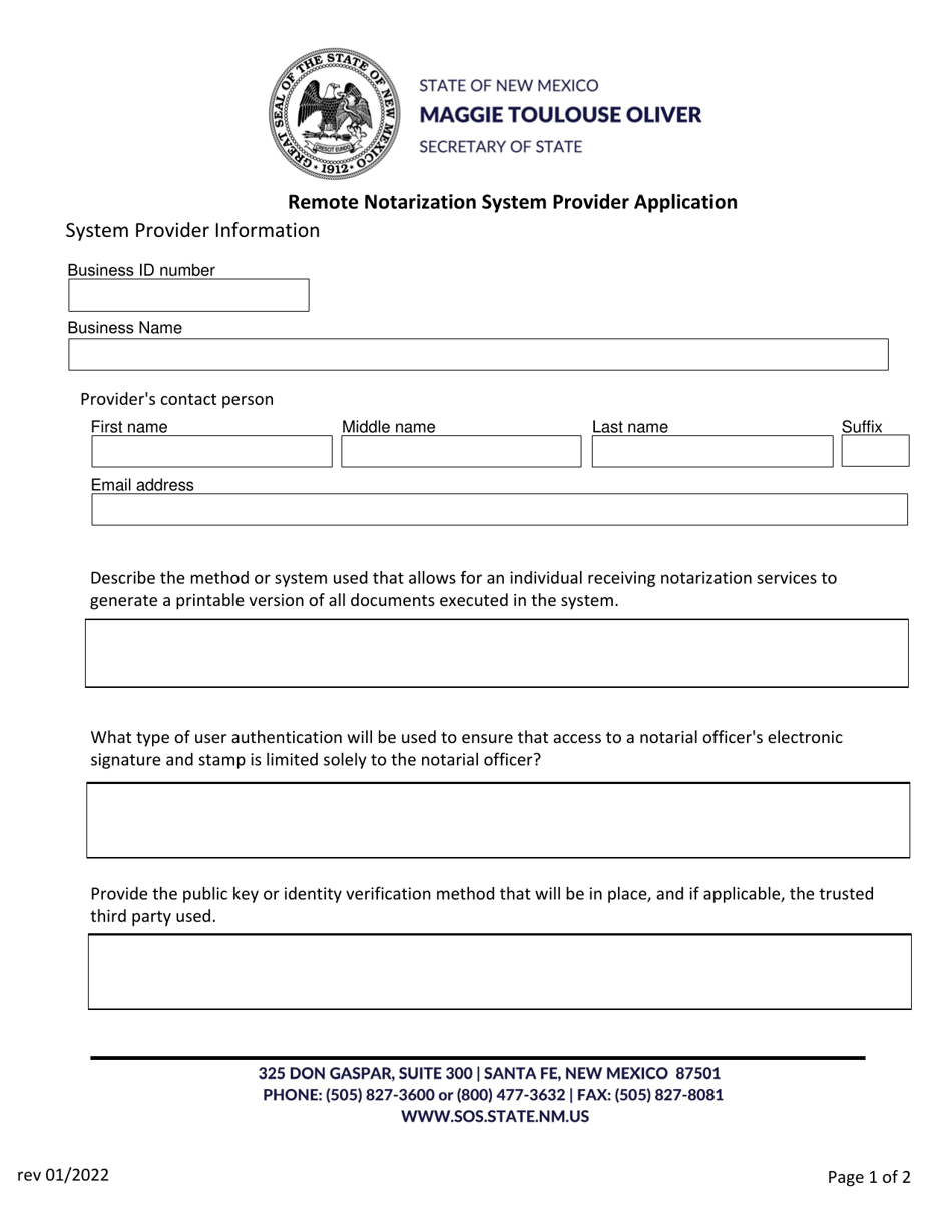 Remote Notarization System Provider Application - New Mexico, Page 1