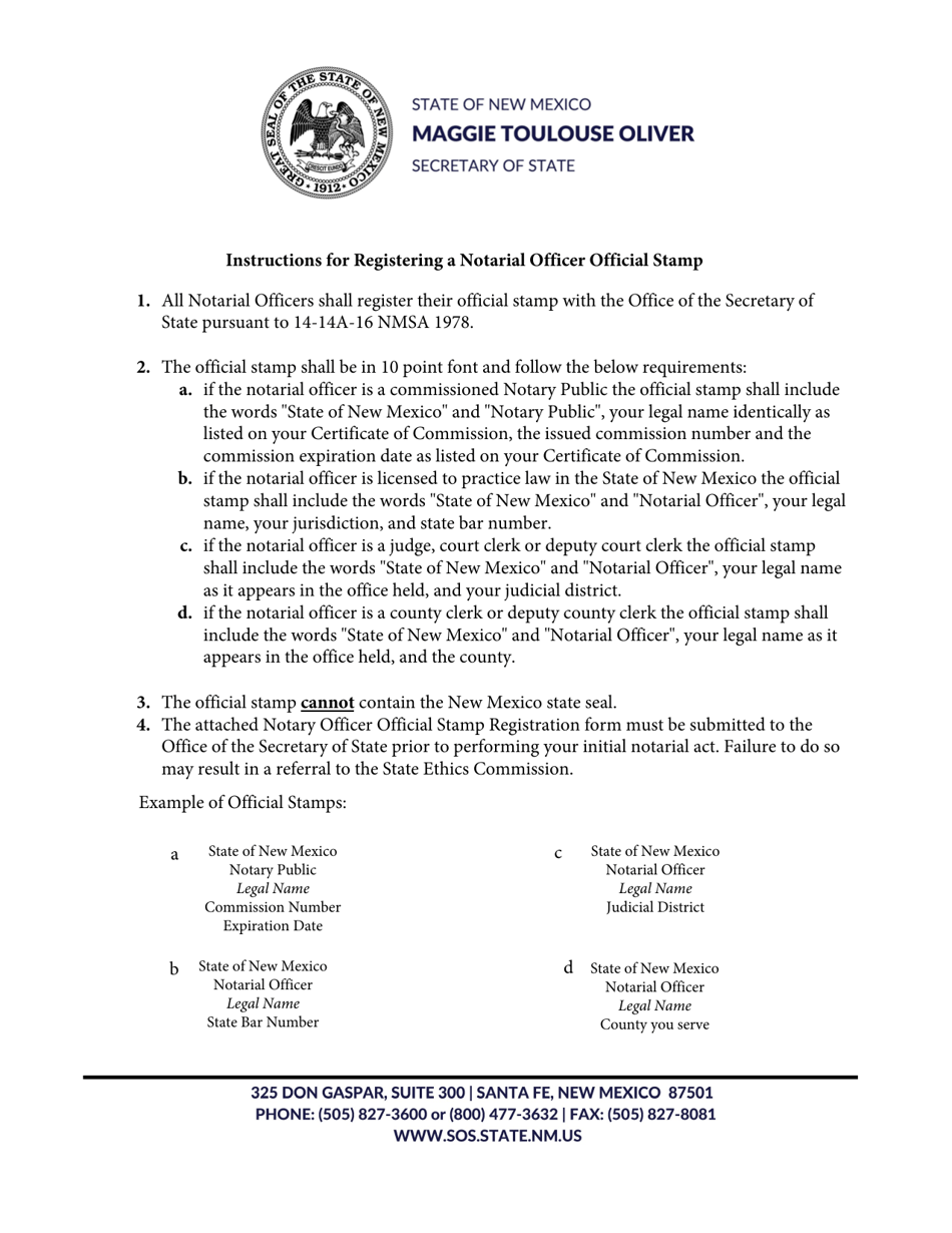 Notarial Officer Official Stamp Registration - New Mexico, Page 1