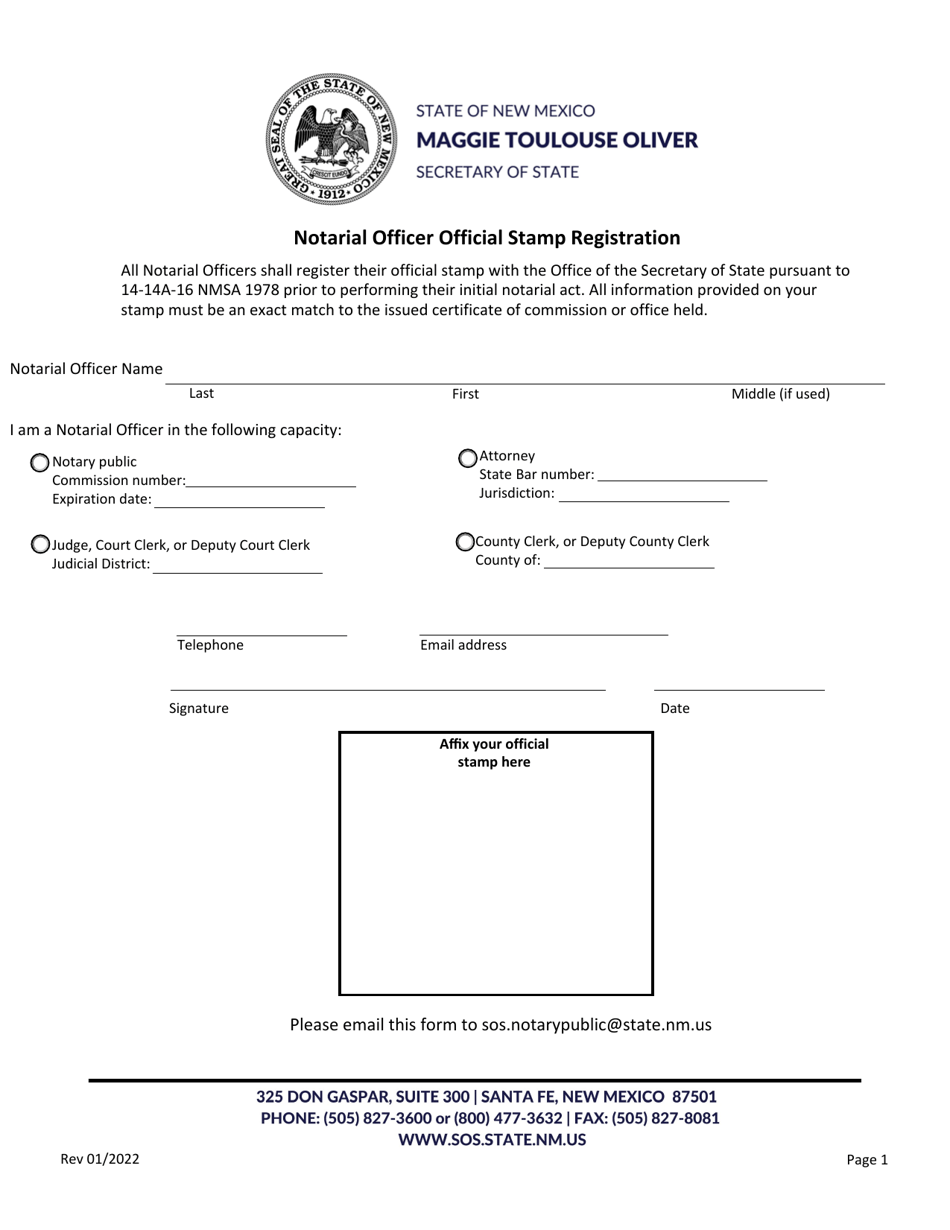 New Mexico Notarial Officer Official Stamp Registration Fill Out