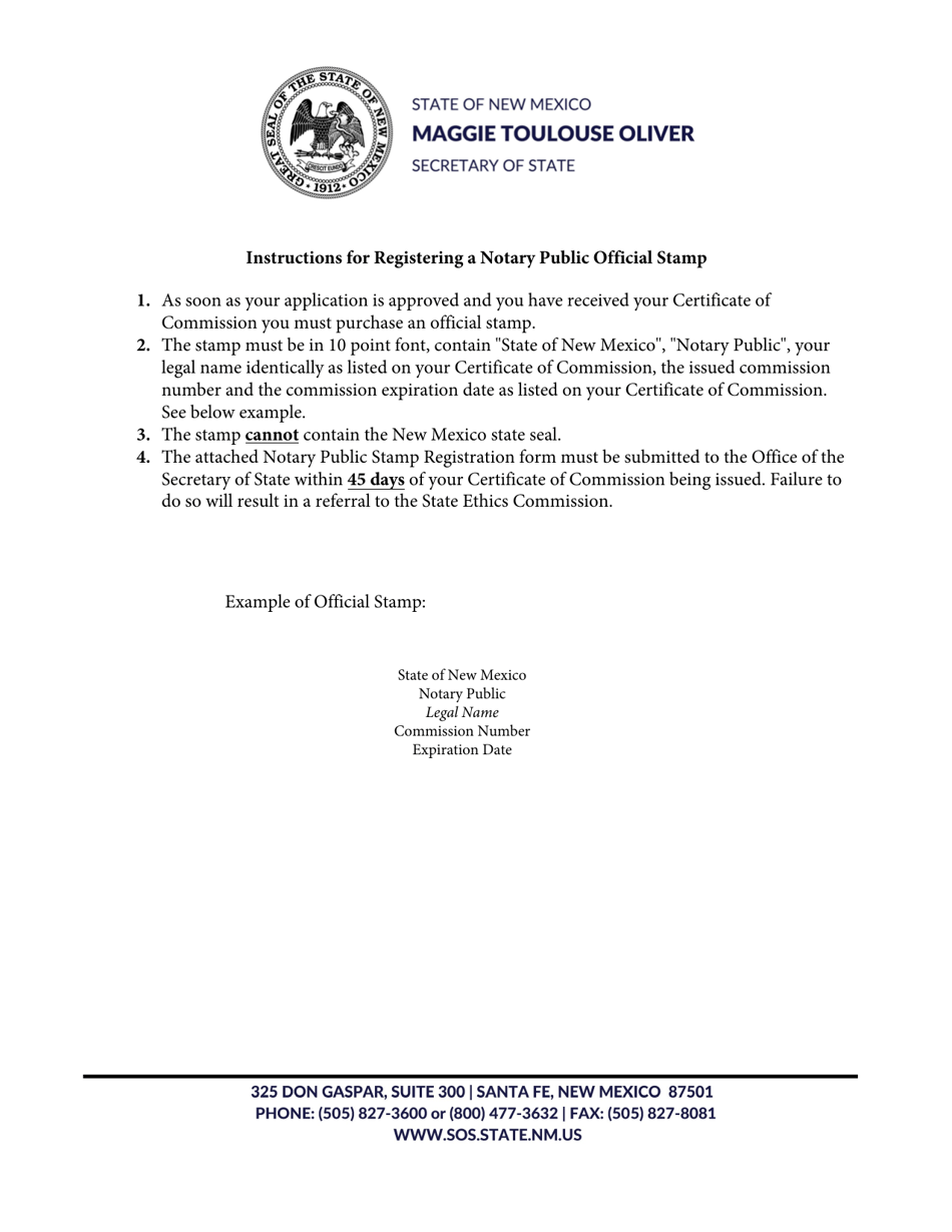 Notary Public Official Stamp Registration - New Mexico, Page 1