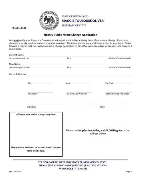 Notary Public Name Change Application - New Mexico Download Pdf