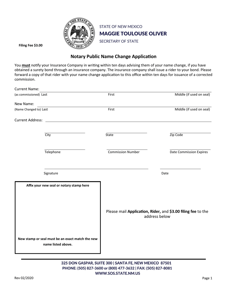 Notary Public Name Change Application - New Mexico, Page 1