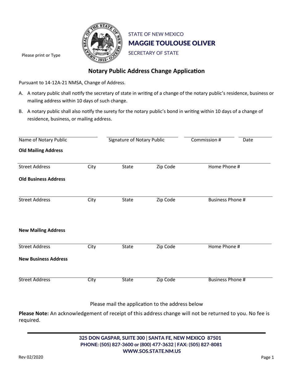New Mexico Notary Public Address Change Application Fill Out, Sign