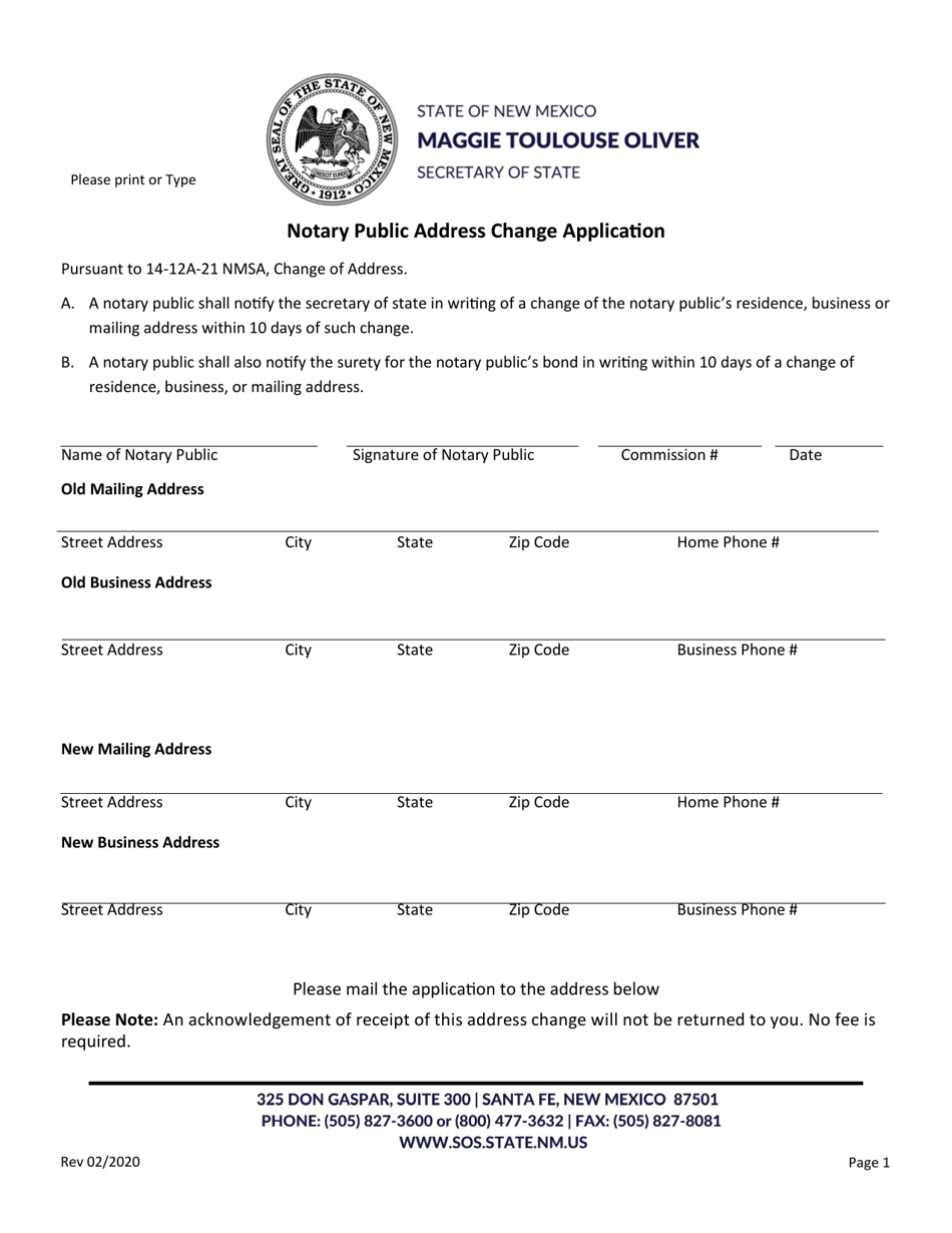 Notary Public Address Change Application - New Mexico, Page 1