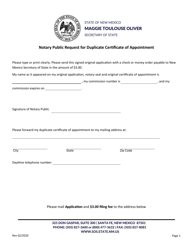 Document preview: Notary Public Request for Duplicate Certificate of Appointment - New Mexico