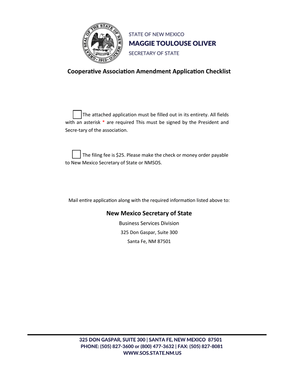 Cooperative Association Articles of Amendment - New Mexico, Page 1