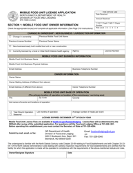 Form SFN19383 Mobile Food Unit License Application - North Dakota