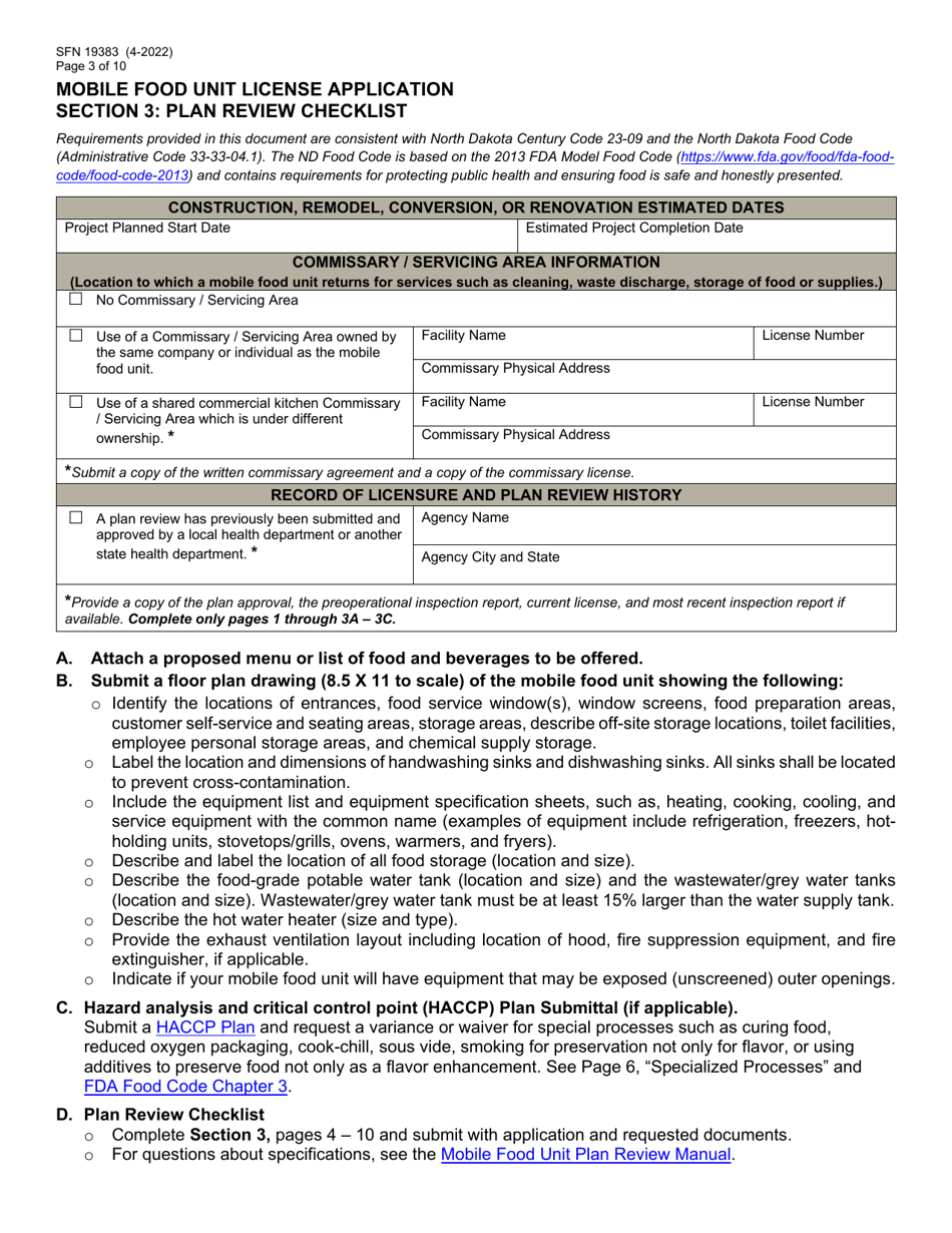 Form SFN19383 Mobile Food Unit License Application - North Dakota, Page 3