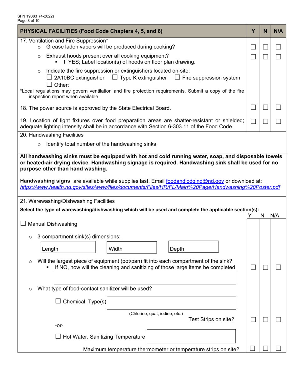 Form SFN19383 Mobile Food Unit License Application - North Dakota, Page 8