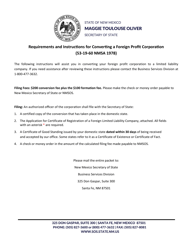 Document preview: Foreign Profit Corporation Conversion - New Mexico