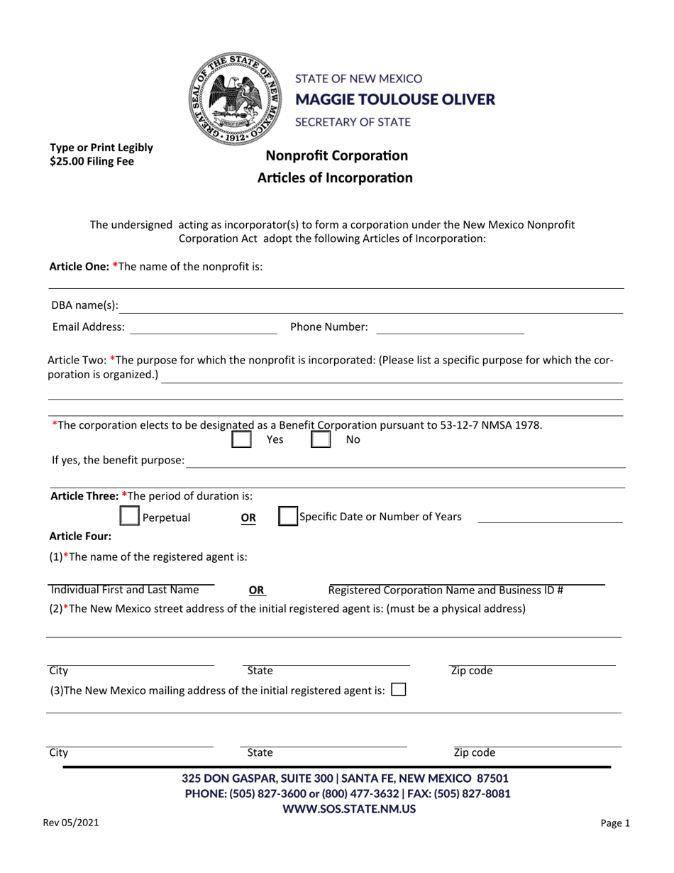 Nonprofit Corporation Articles of Incorporation - New Mexico, Page 2
