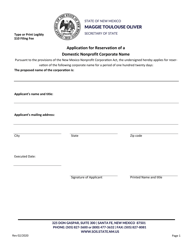 Document preview: Application for Reservation of a Domestic Nonprofit Corporate Name - New Mexico