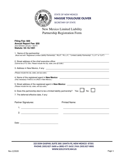 New Mexico Limited Liability Partnership Registration Form - New Mexico Download Pdf