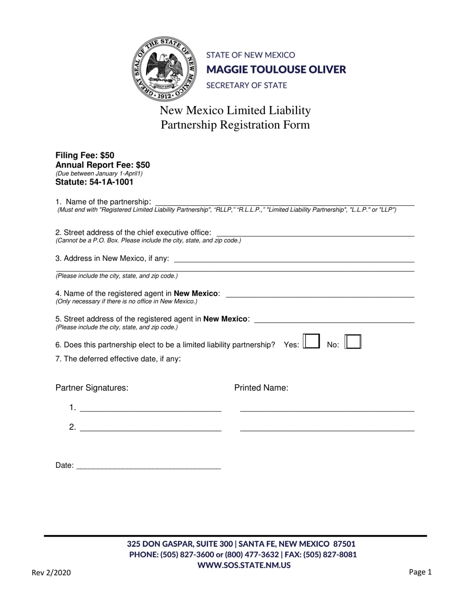 New Mexico Limited Liability Partnership Registration Form - New Mexico, Page 1