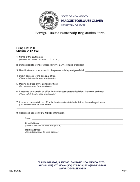 Foreign Limited Partnership Registration Form - New Mexico Download Pdf