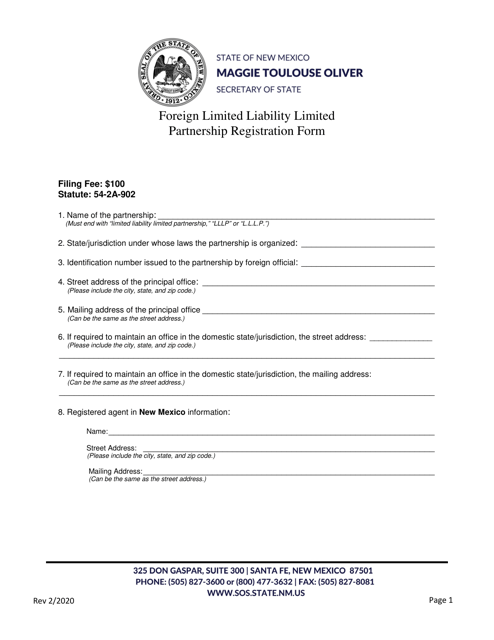 Foreign Limited Liability Limited Partnership Registration Form - New Mexico Download Pdf