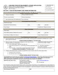 Form SFN7151 Low-Risk Food Establishment License Application - North Dakota