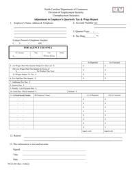 Document preview: Form NCUI685 Adjustment to Employer's Quarterly Tax & Wage Report - North Carolina