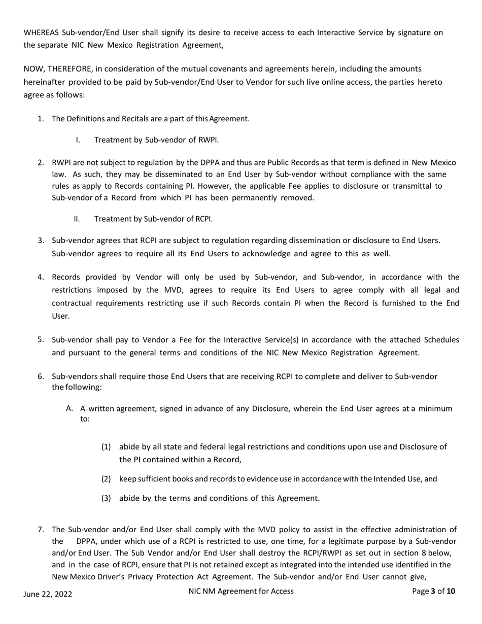 Agreement for Access to Drivers License  Motor Vehicle Records - New Mexico, Page 3