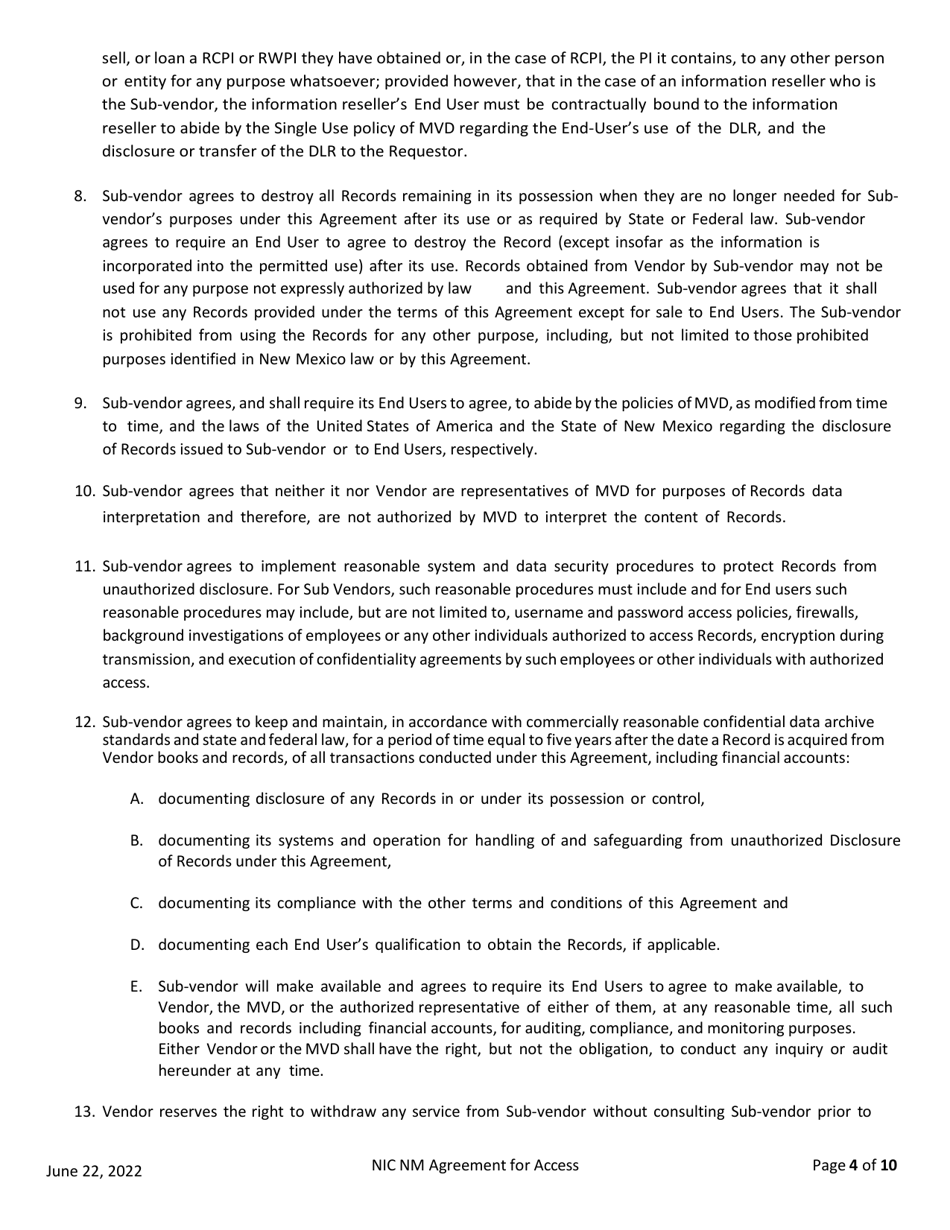 Agreement for Access to Drivers License  Motor Vehicle Records - New Mexico, Page 4