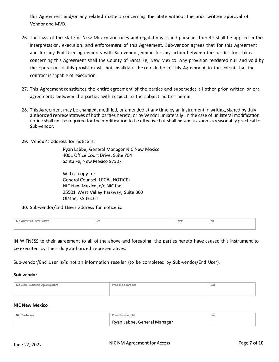 Agreement for Access to Drivers License  Motor Vehicle Records - New Mexico, Page 7