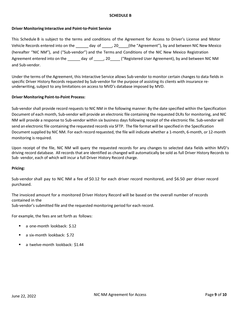 Agreement for Access to Drivers License  Motor Vehicle Records - New Mexico, Page 9
