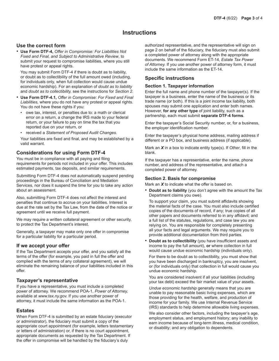 Form DTF-4 Offer in Compromise for Liabilities Not Fixed and Final, and Subject to Administrative Review - New York, Page 3