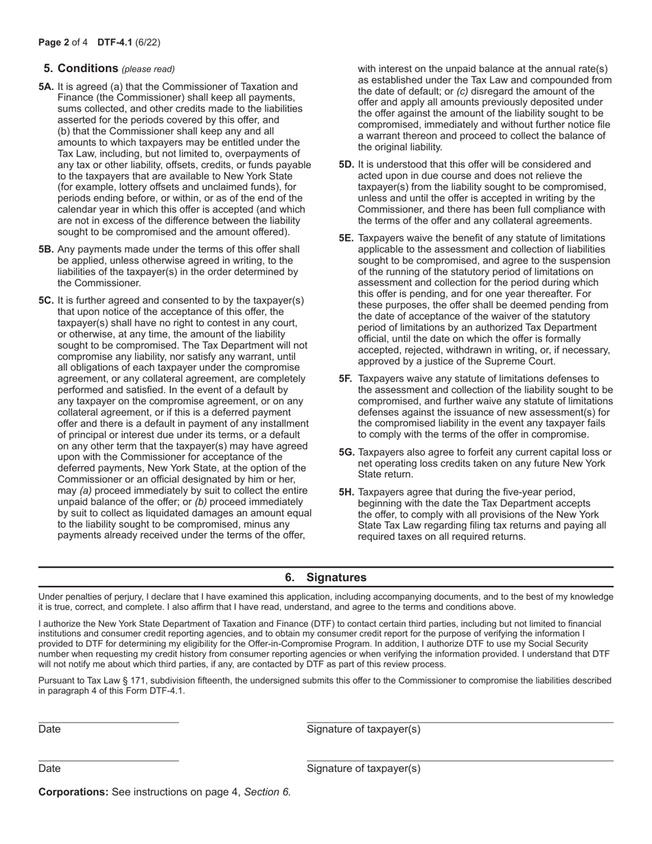Form DTF-4.1 Offer in Compromise for Fixed and Final Liabilities - New York, Page 2