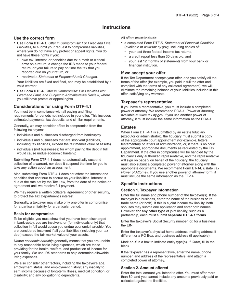 Form DTF-4.1 Offer in Compromise for Fixed and Final Liabilities - New York, Page 3
