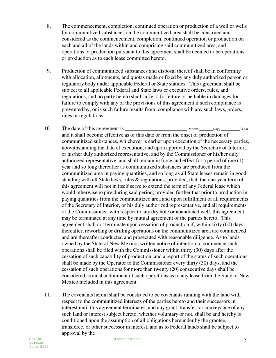 Communitization Agreement - State / Federal or State / Federal / Fee - New Mexico, Page 3